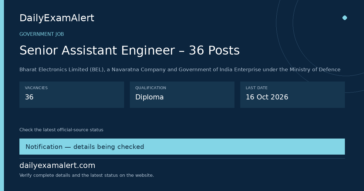 Senior Assistant Engineer – 36 Posts — government job summary
