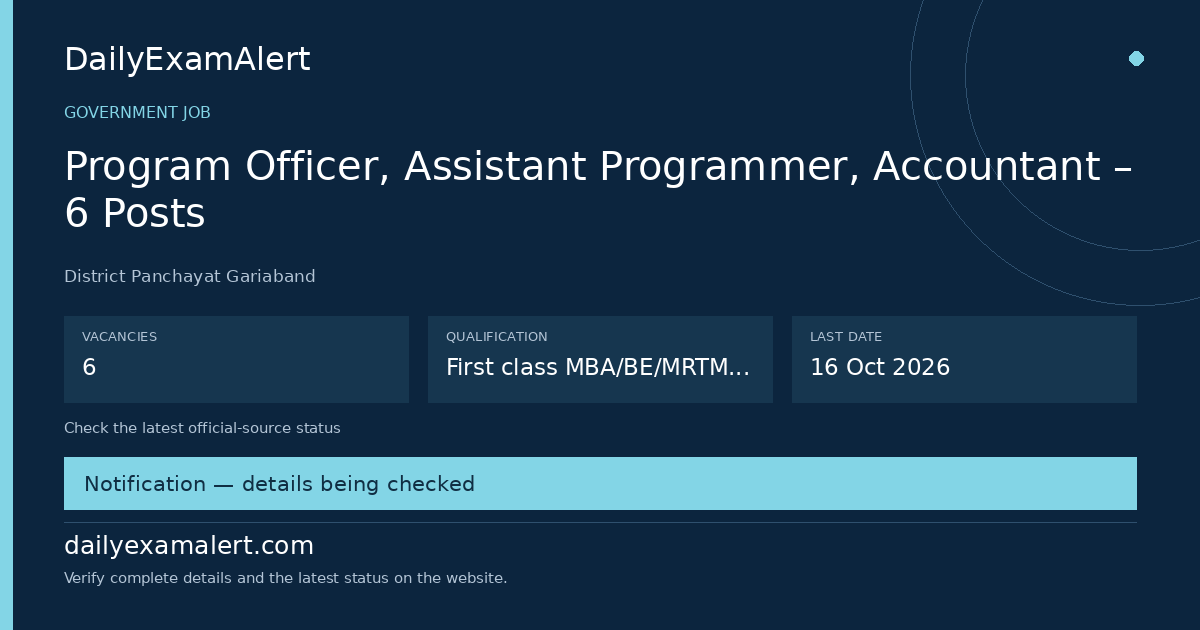 Program Officer, Assistant Programmer, Accountant – 6 Posts — government job summary
