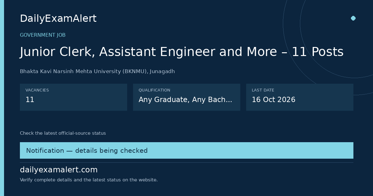 Junior Clerk, Assistant Engineer and More – 11 Posts — government job summary