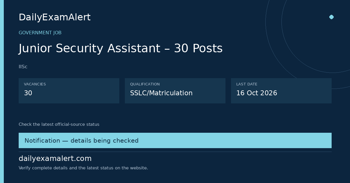 Junior Security Assistant – 30 Posts — government job summary