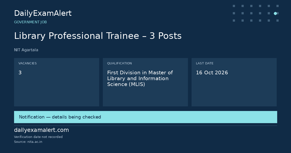Library Professional Trainee – 3 Posts — government job summary