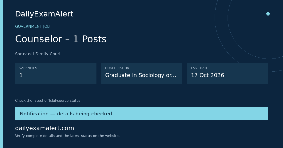 Counselor – 1 Posts — government job summary