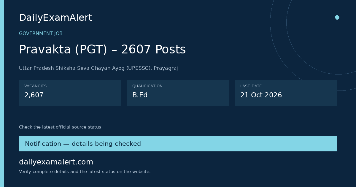 Pravakta (PGT) – 2607 Posts — government job summary