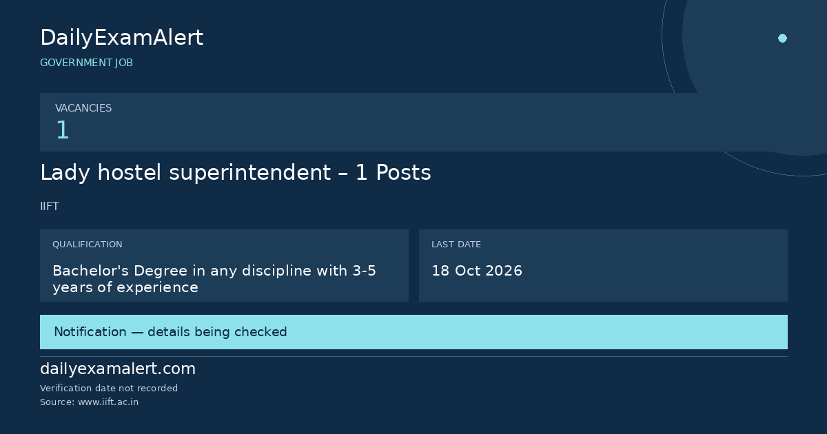 Lady hostel superintendent – 1 Posts — government job summary