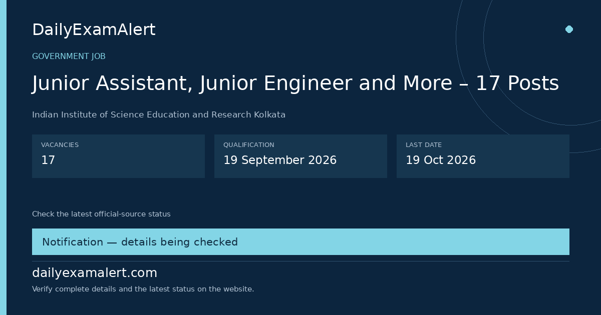 Junior Assistant, Junior Engineer and More – 17 Posts — government job summary