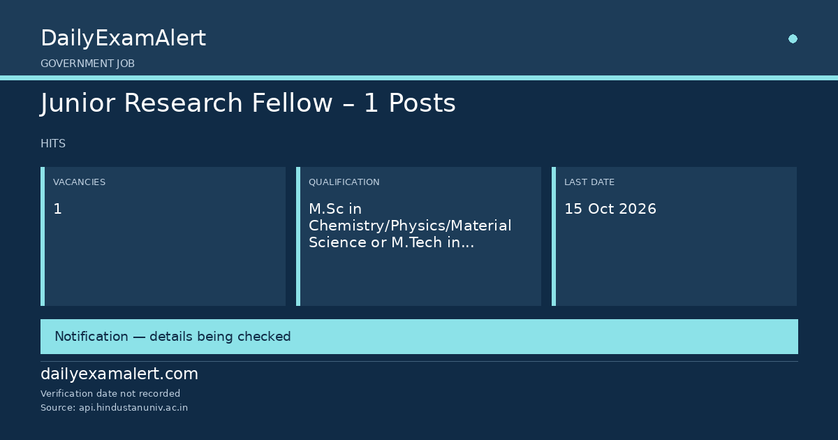 Junior Research Fellow – 1 Posts — government job summary