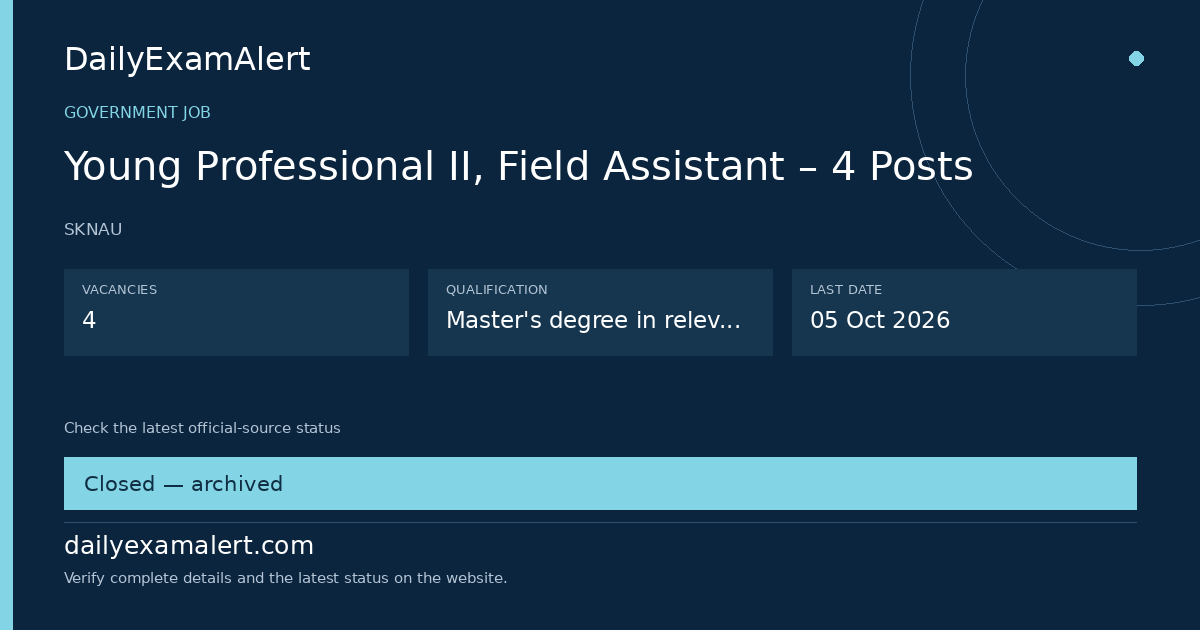 Young Professional II, Field Assistant – 4 Posts — government job summary