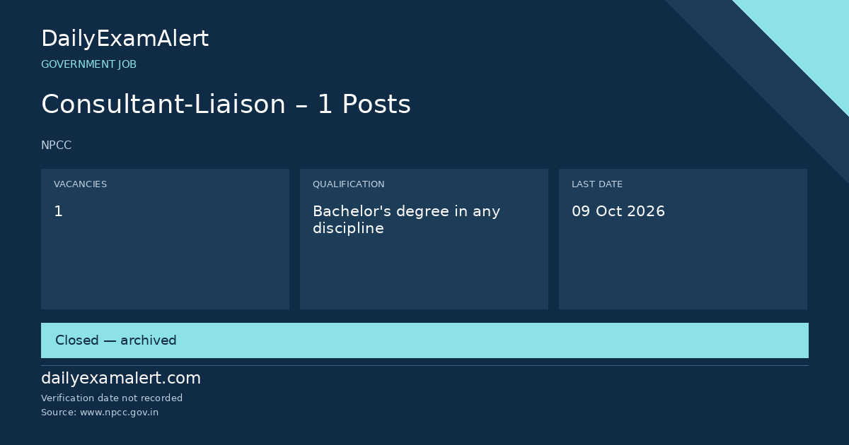 Consultant-Liaison – 1 Posts — government job summary
