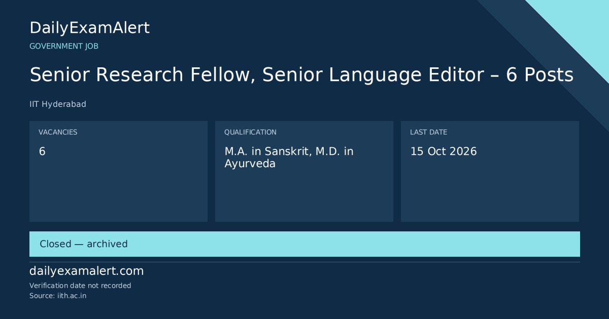 Senior Research Fellow, Senior Language Editor – 6 Posts — job opportunity summary