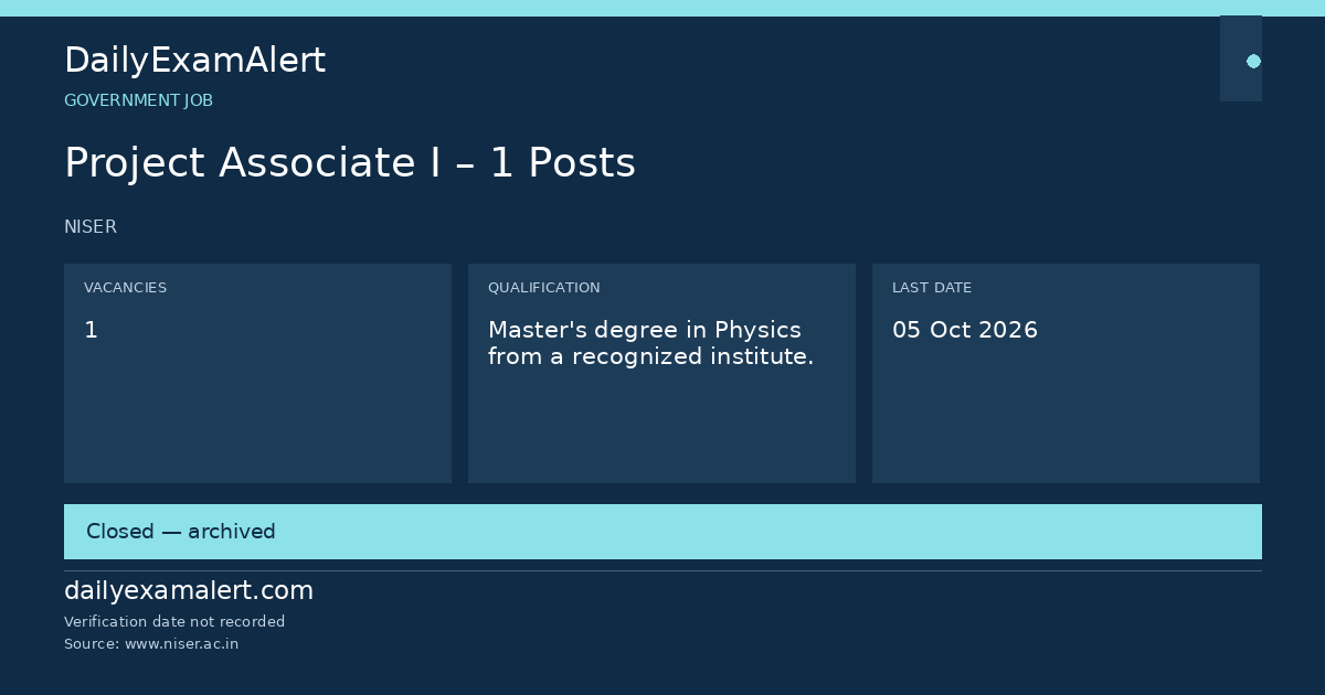 Project Associate I – 1 Posts — government job summary
