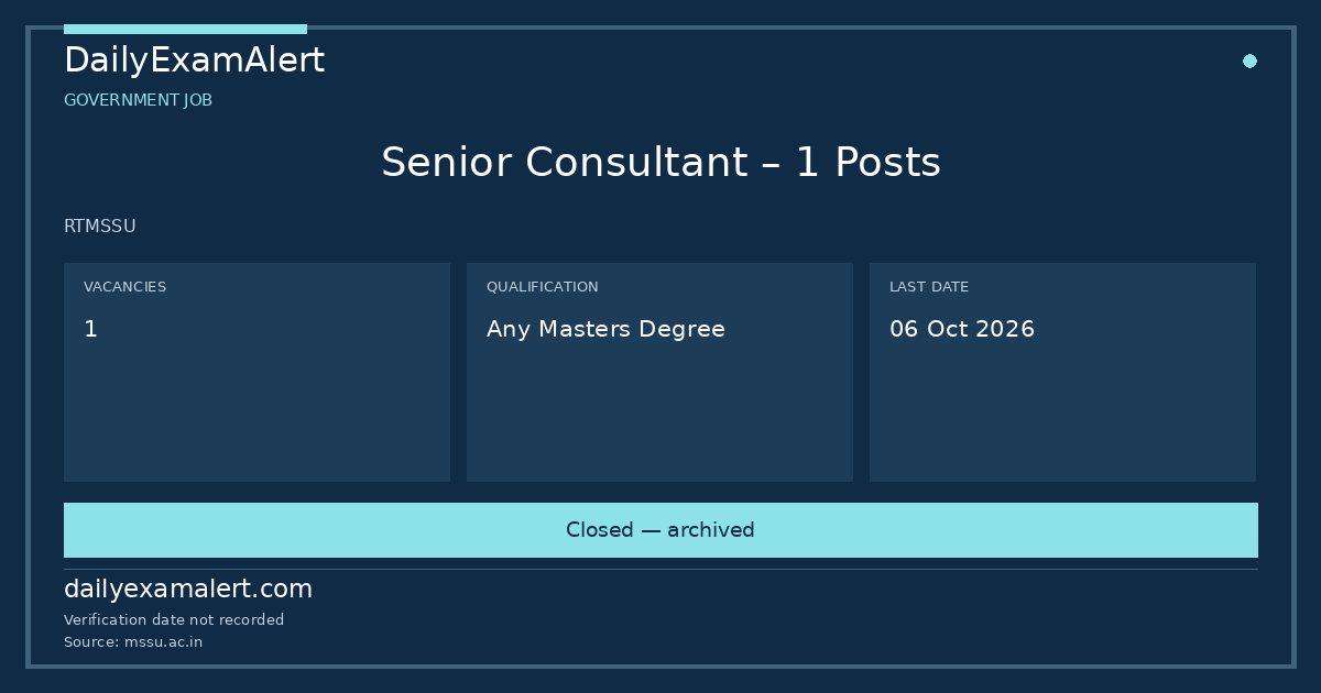 Senior Consultant – 1 Posts — government job summary