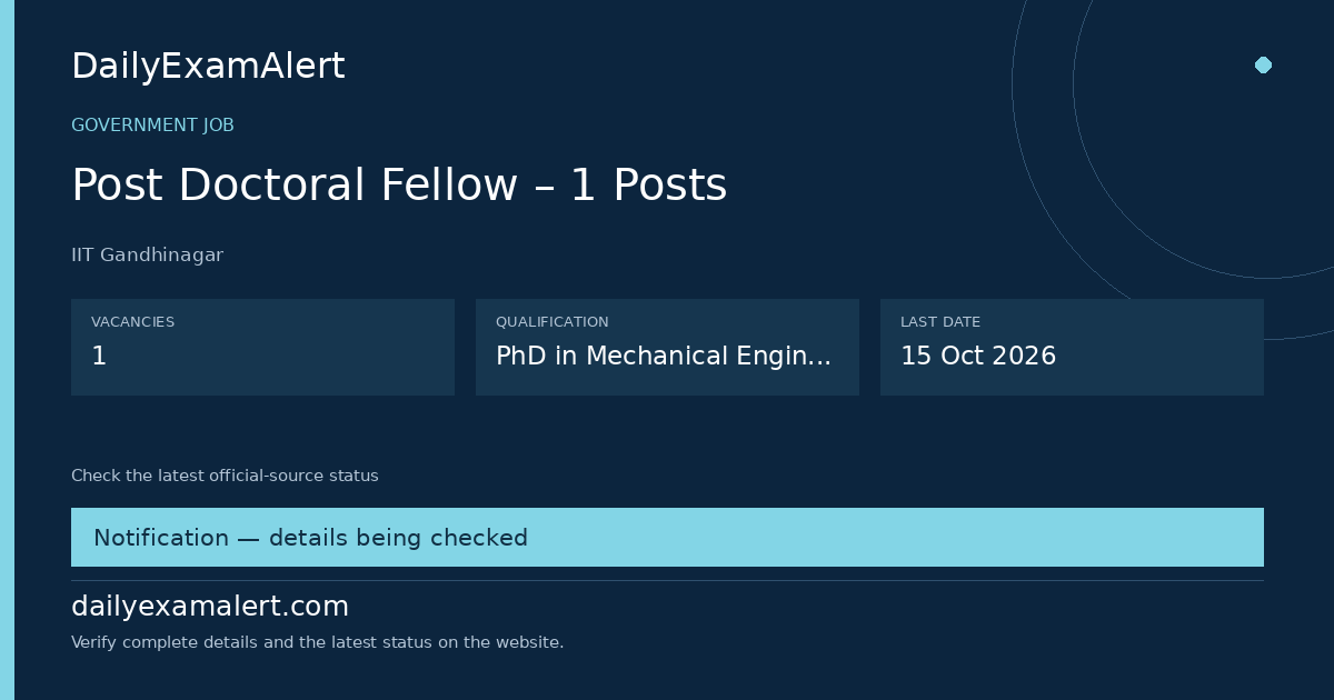 Post Doctoral Fellow – 1 Posts — government job summary