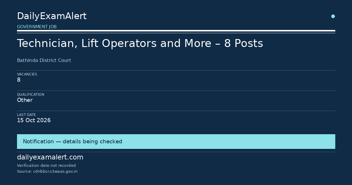 Technician, Lift Operators and More – 8 Posts — government job summary