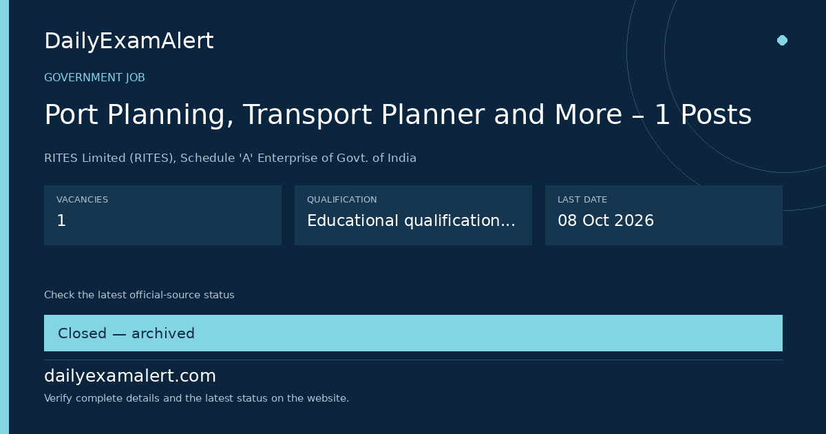 Port Planning, Transport Planner and More – 1 Posts — government job summary