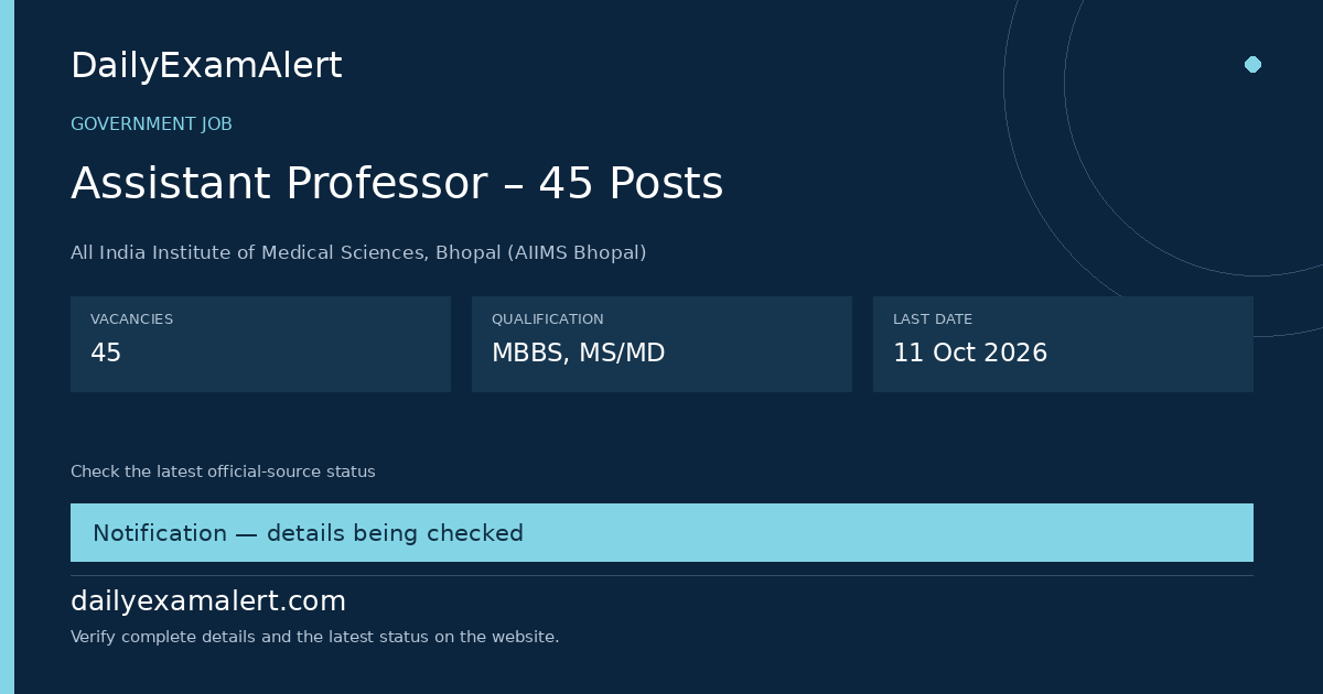Assistant Professor – 45 Posts — government job summary
