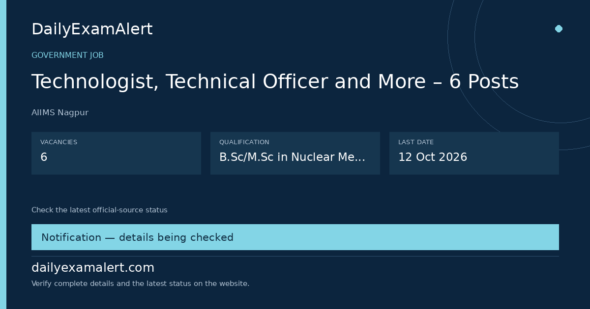 Technologist, Technical Officer and More – 6 Posts — government job summary