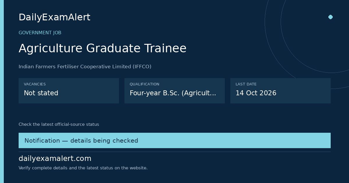 Agriculture Graduate Trainee — government job summary