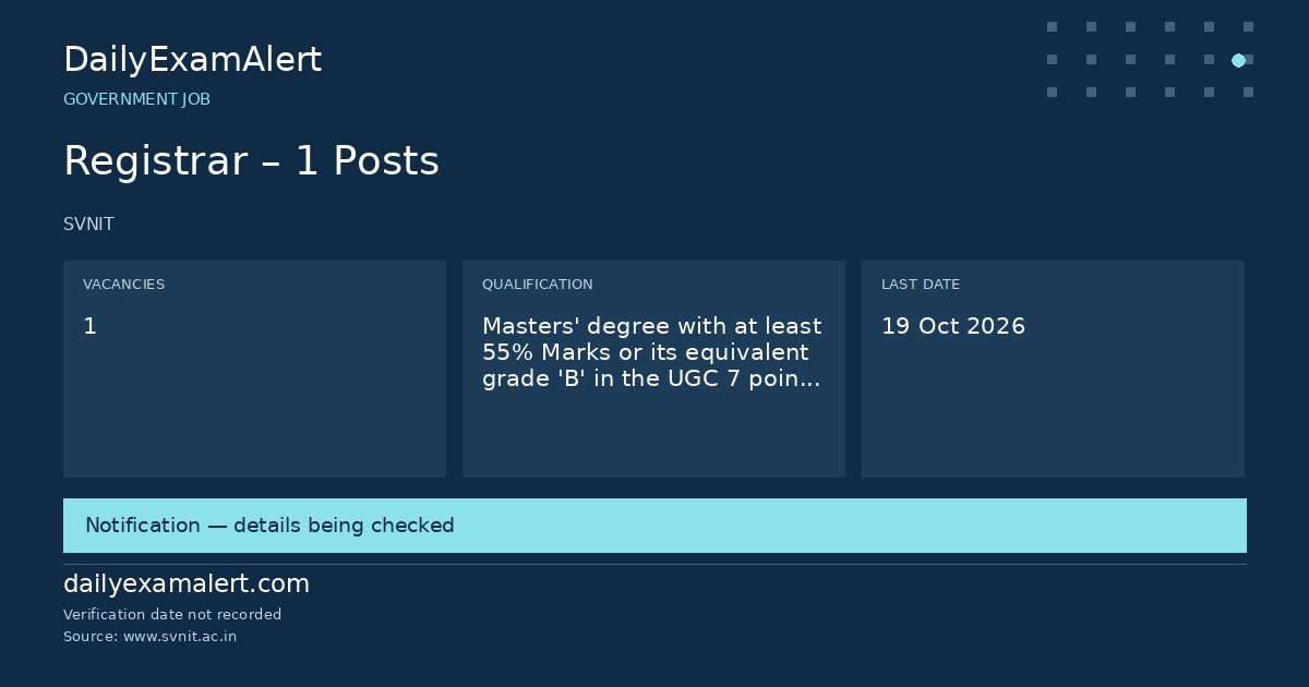 Registrar – 1 Posts — government job summary