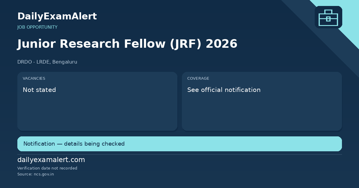 Junior Research Fellow (JRF) 2026 — job opportunity summary