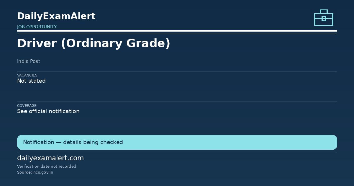 Driver (Ordinary Grade) — job opportunity summary