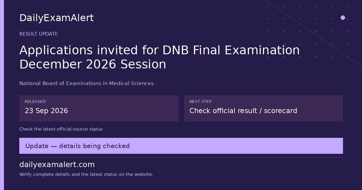 Applications invited for DNB Final Examination December 2026 Session — result update summary