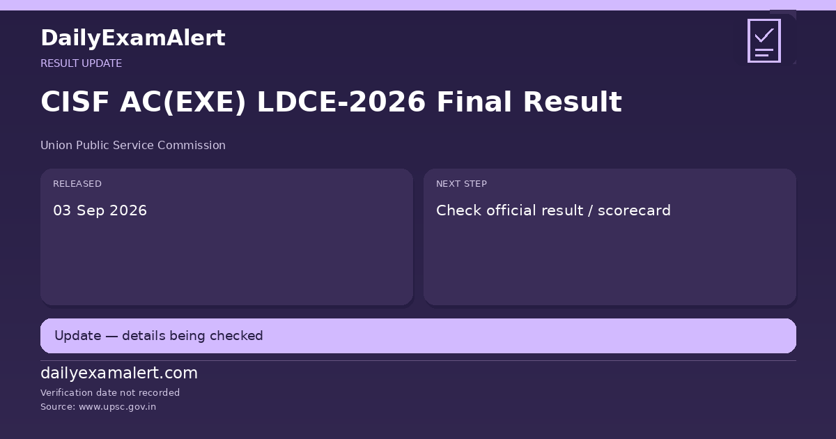 CISF AC(EXE) LDCE-2026 Final Result — result update summary