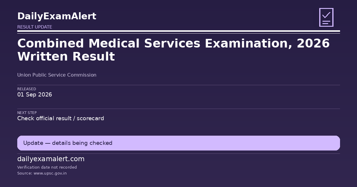 Combined Medical Services Examination, 2026 Written Result — result update summary