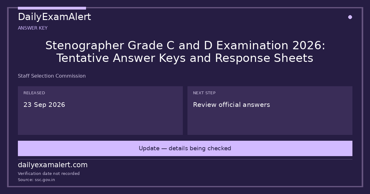Stenographer Grade C and D Examination 2026: Tentative Answer Keys and Response Sheets — answer key summary