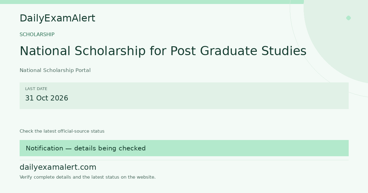 National Scholarship for Post Graduate Studies — scholarship summary