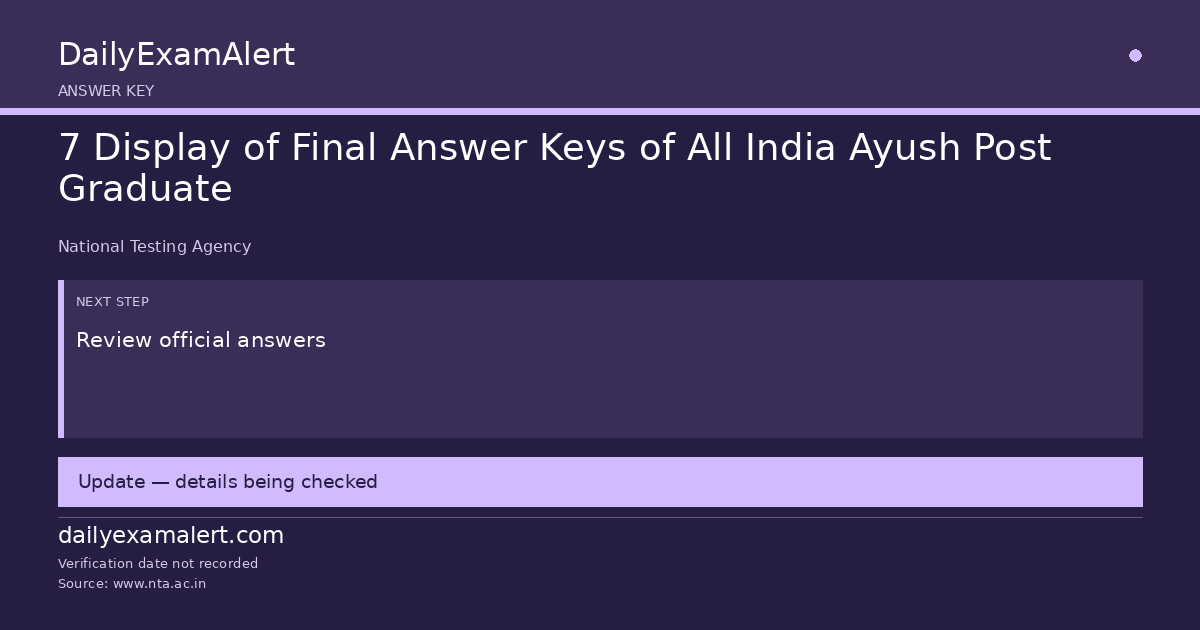 7 Display of Final Answer Keys of All India Ayush Post Graduate — answer key summary