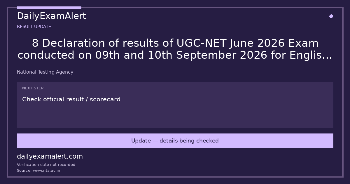 8 Declaration of results of UGC-NET June 2026 Exam conducted on 09th and 10th September 2026 for English, Commerce and Sociology-reg. — result update summary