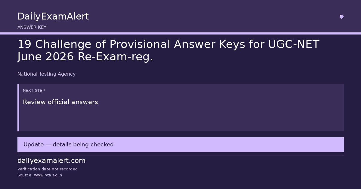 19 Challenge of Provisional Answer Keys for UGC-NET June 2026 Re-Exam-reg. — answer key summary