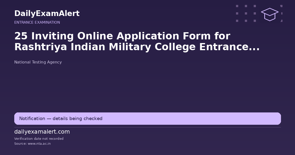 25 Inviting Online Application Form for Rashtriya Indian Military College Entrance Examination (RIMCEE) – 2026 — entrance examination summary