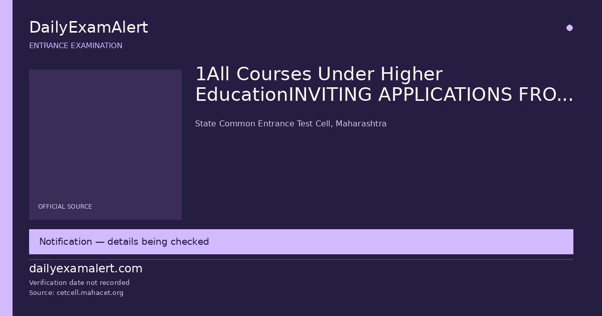 1All Courses Under Higher EducationINVITING APPLICATIONS FROM SUBJECT MATTER EXPERTS FOR QUESTION PAPER SETTING/ ITEM WRITING AND REVIEW FOR MAH-CET A.Y.2027-2802/10/2026 — entrance examination summary