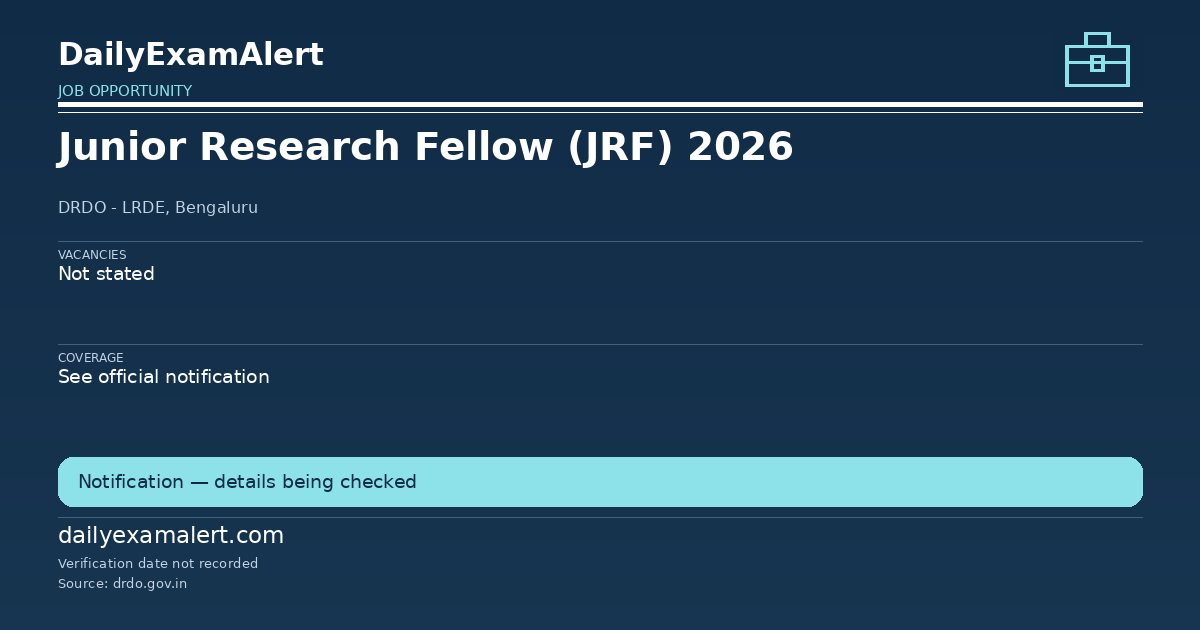 Junior Research Fellow (JRF) 2026 — job opportunity summary