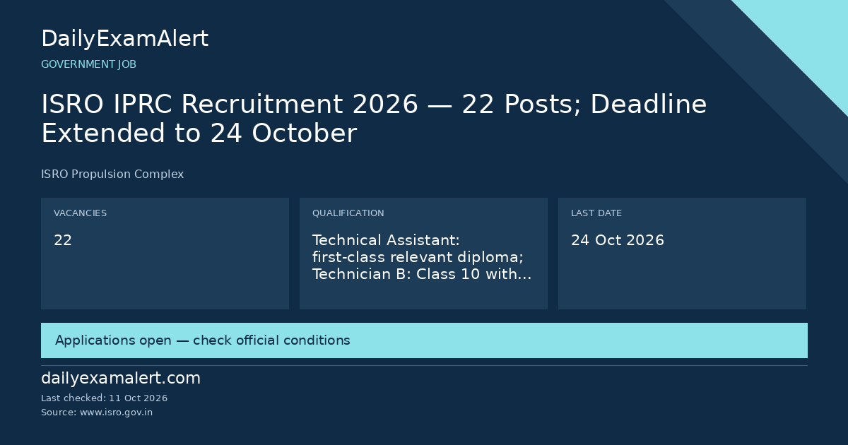 ISRO IPRC Recruitment 2026 — 22 Posts; Deadline Extended to 24 October — government job summary