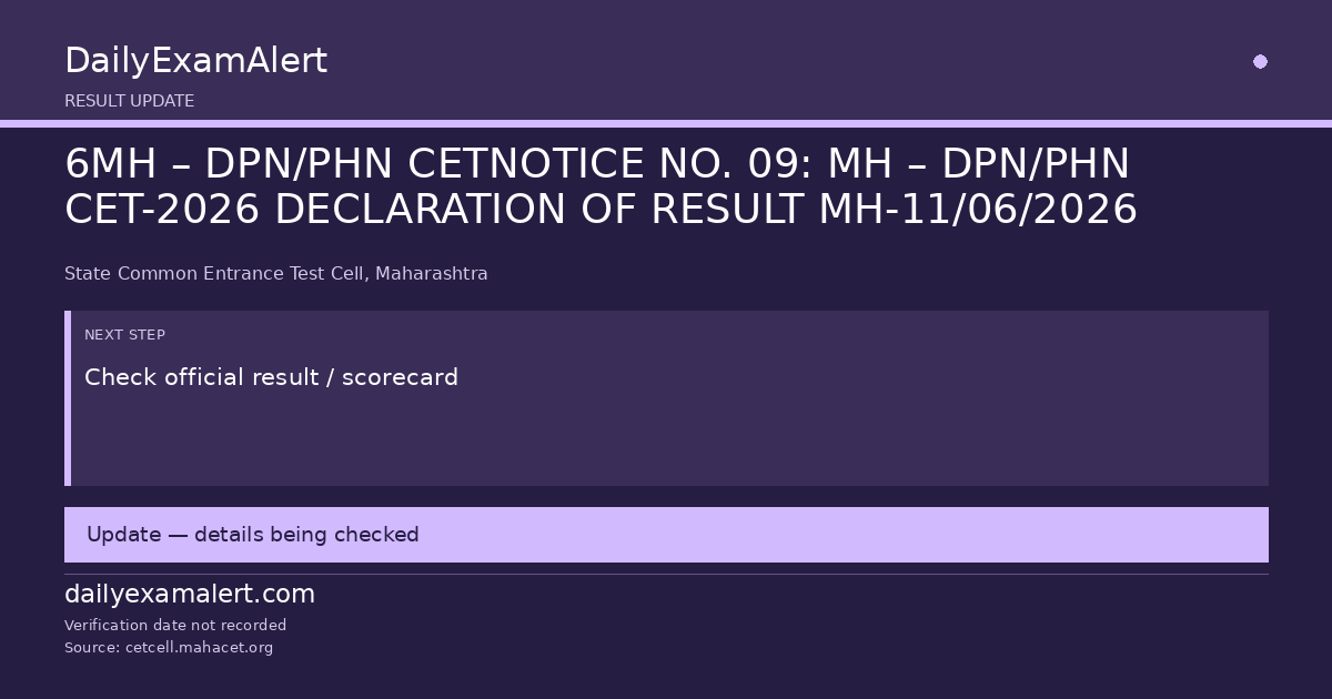 6MH – DPN/PHN CETNOTICE NO. 09: MH – DPN/PHN CET-2026 DECLARATION OF RESULT MH-11/06/2026 — result update summary