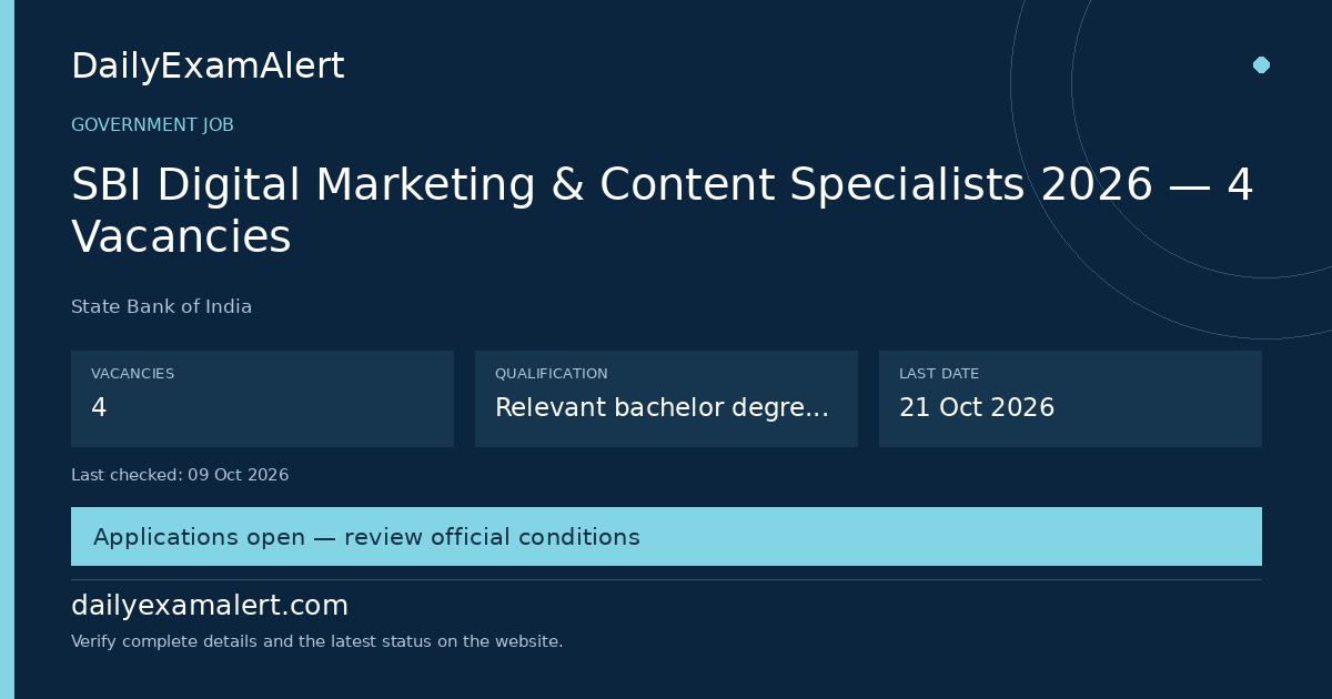 SBI Digital Marketing & Content Specialists 2026 — 4 Vacancies — government job summary