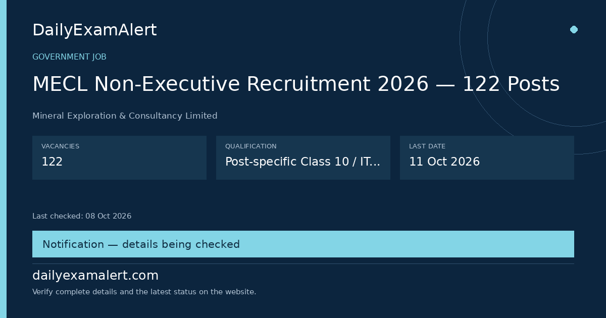 MECL Non-Executive Recruitment 2026 — 122 Posts — government job summary