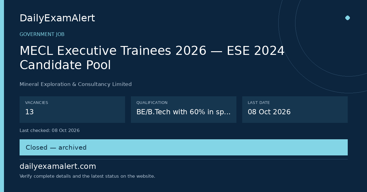 MECL Executive Trainees 2026 — ESE 2024 Candidate Pool — government job summary