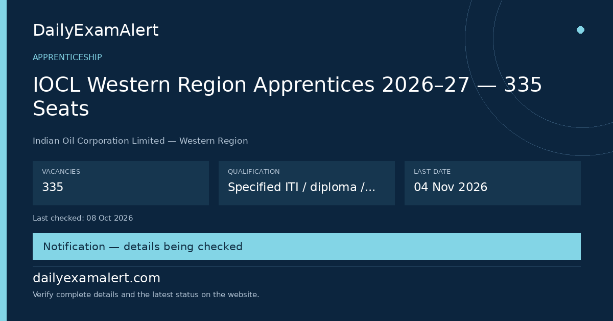 IOCL Western Region Apprentices 2026–27 — 335 Seats — apprenticeship summary