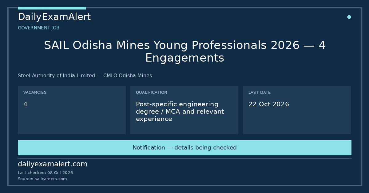 SAIL Odisha Mines Young Professionals 2026 — 4 Engagements — government job summary