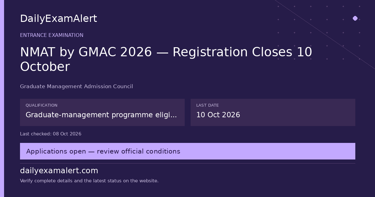 NMAT by GMAC 2026 — Registration Closes 10 October — entrance examination summary