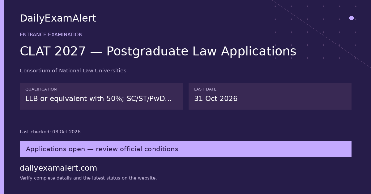 CLAT 2027 — Postgraduate Law Applications — entrance examination summary