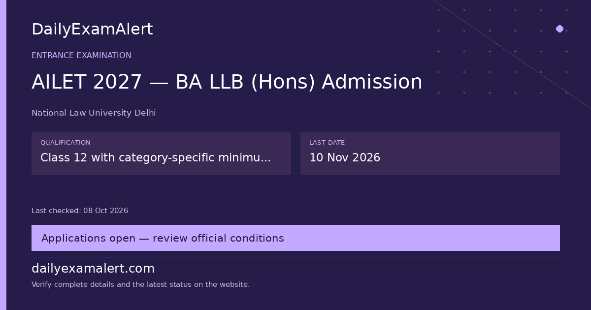 AILET 2027 — BA LLB (Hons) Admission — entrance examination summary