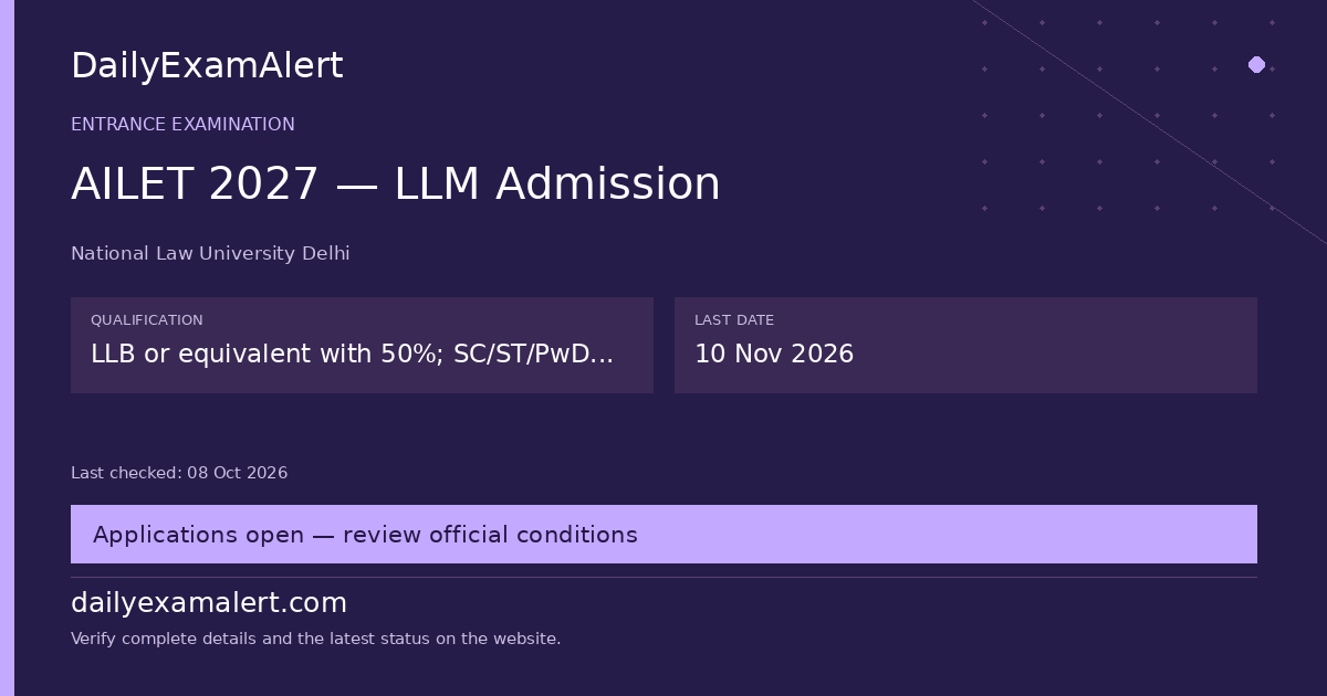 AILET 2027 — LLM Admission — entrance examination summary