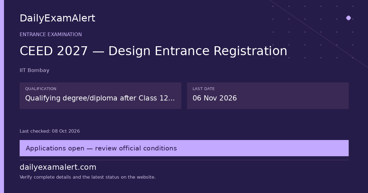 CEED 2027 — Design Entrance Registration — entrance examination summary