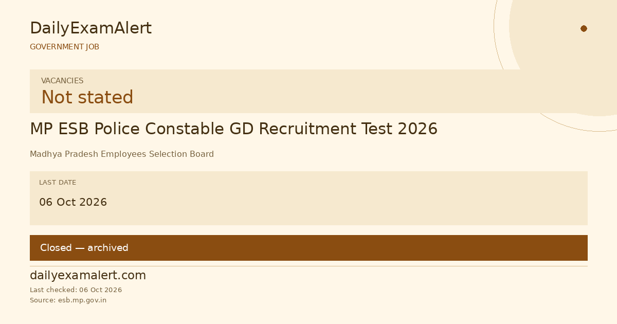 MP ESB Police Constable GD Recruitment Test 2026 — government job summary