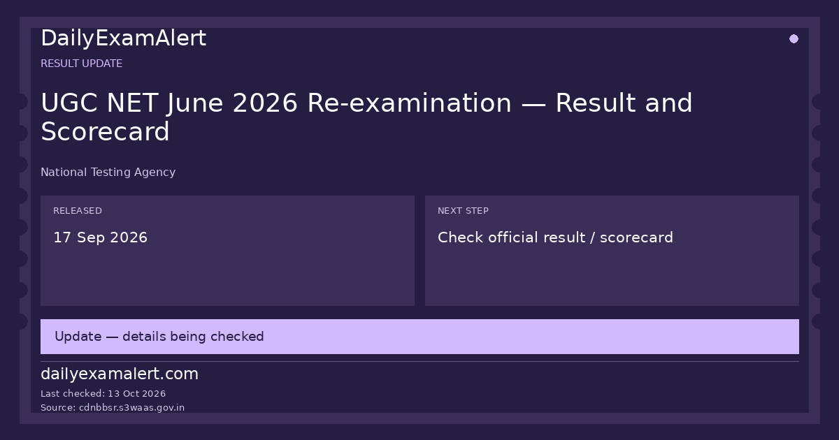UGC NET June 2026 Re-examination — Result and Scorecard — result update summary