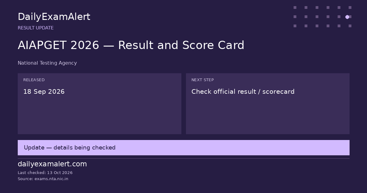 AIAPGET 2026 — Result and Score Card — result update summary